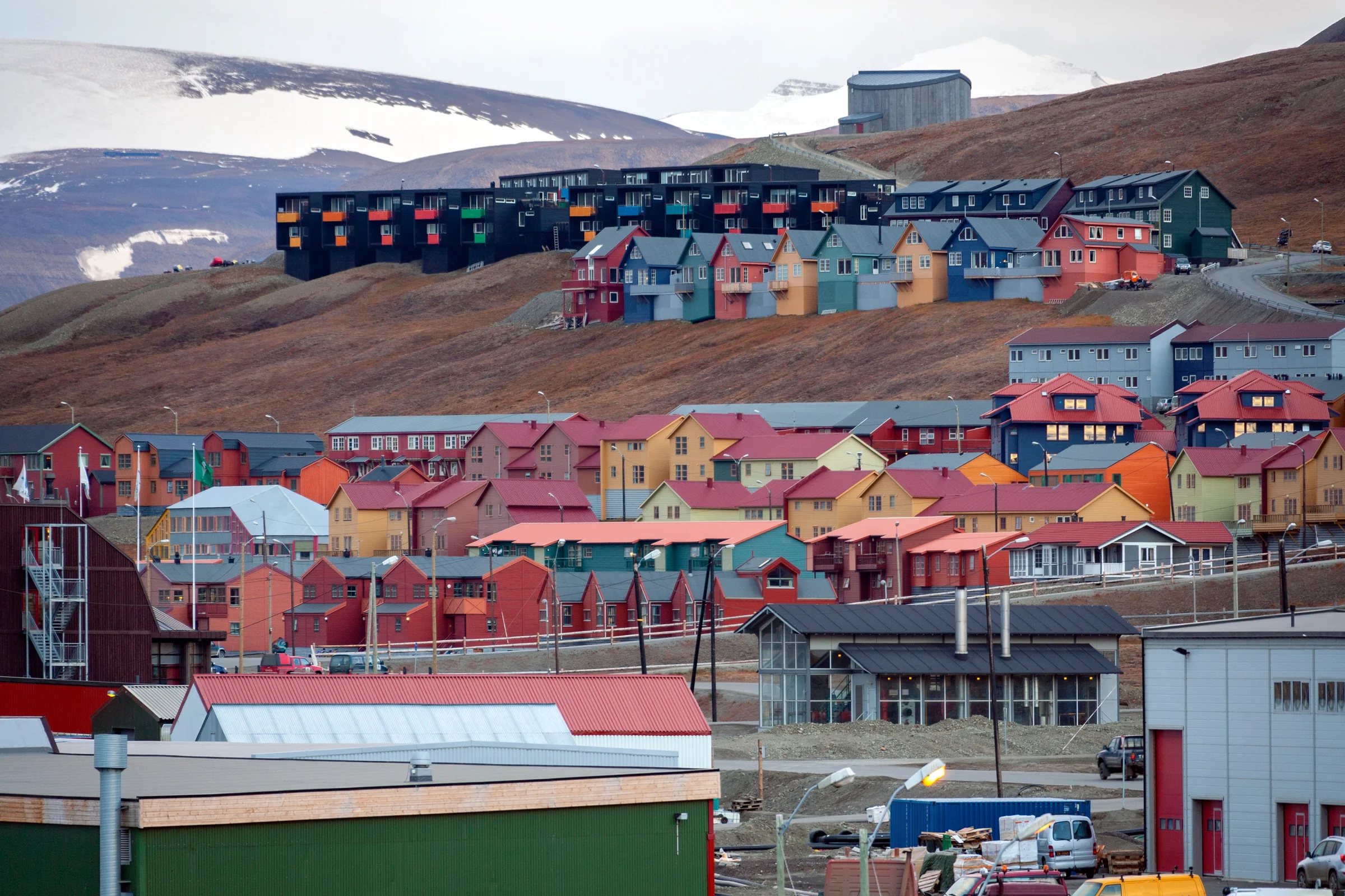Colourful houses across the slopes of Longyearbyen