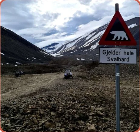 Polar-bear warning sign on a remote Svalbard road