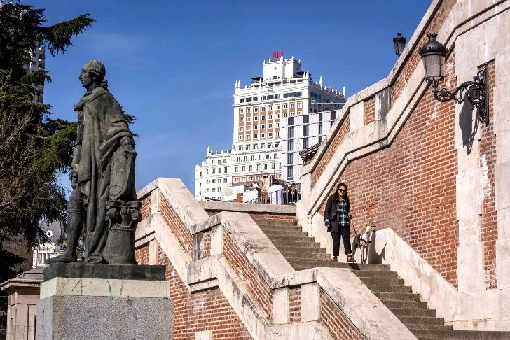 Stone stairways and buildings around Plaza de España, Madrid